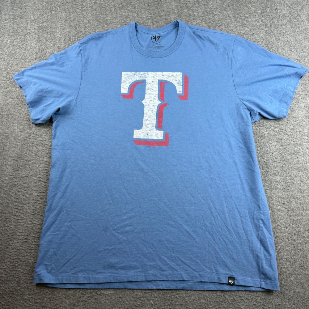 '47 Brand Texas Rangers T-Shirt Men's XXL Blue MLB Distressed Logo Tee